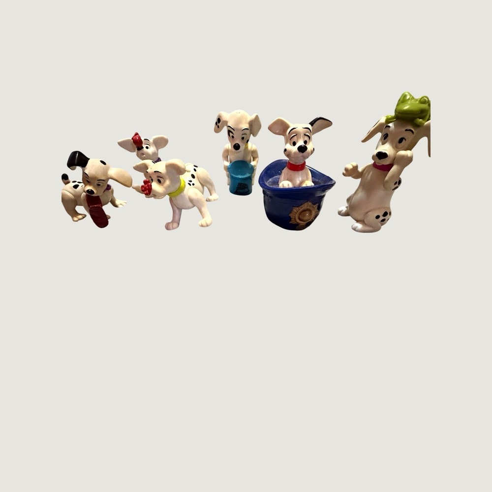 Disney 101 Dalmatians Vintage Toy Figure Lot 6pc Pups in Fire Hat Bucket Frog